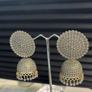 Elegant Silver and Gold Jhumka Earrings